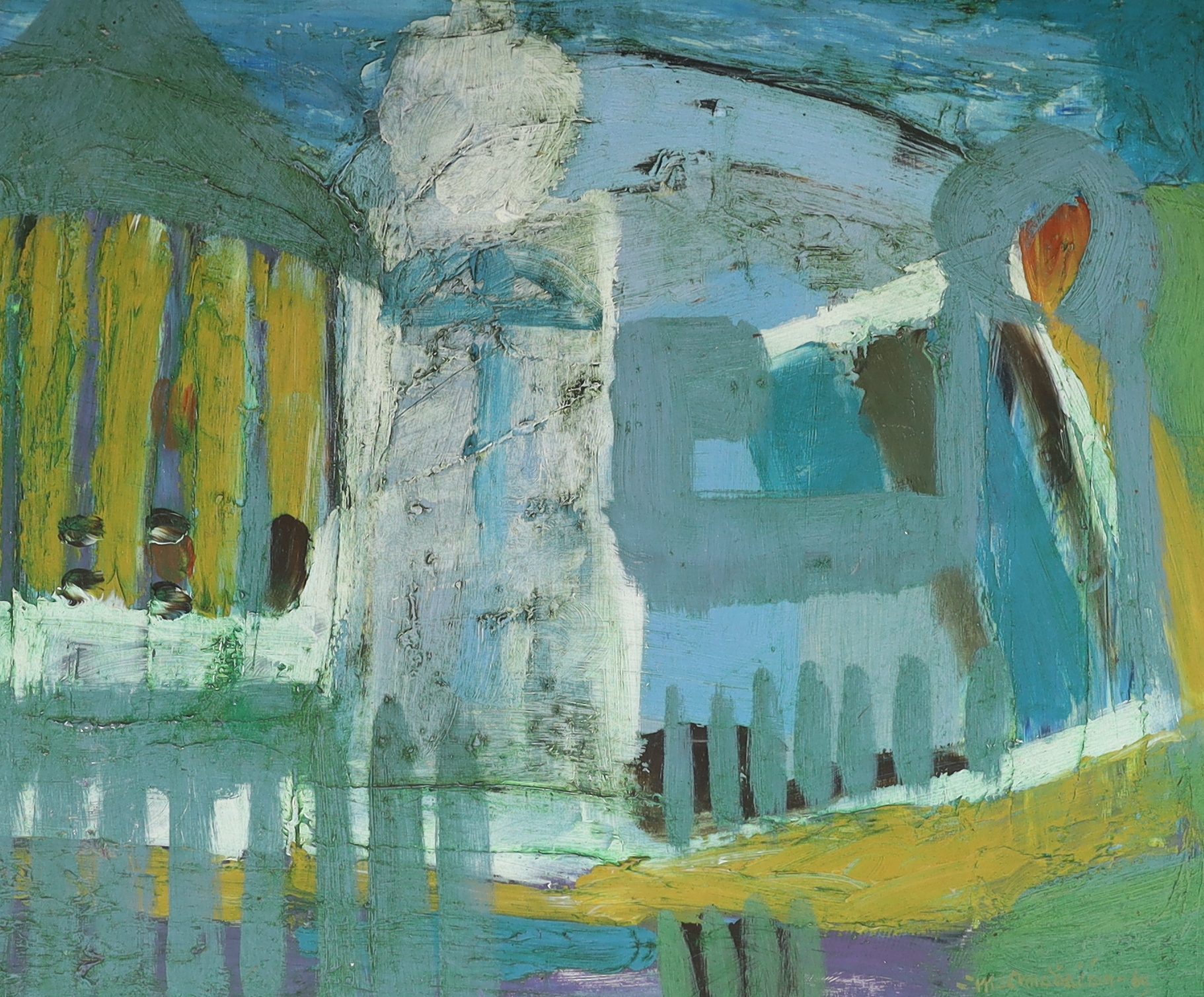 Padraig MacMiadhachain RWA (Irish, 1929-2017), oil on board, Mediterranean church, signed and dated '64, indistinctly inscribed verso, 25 x 30cm